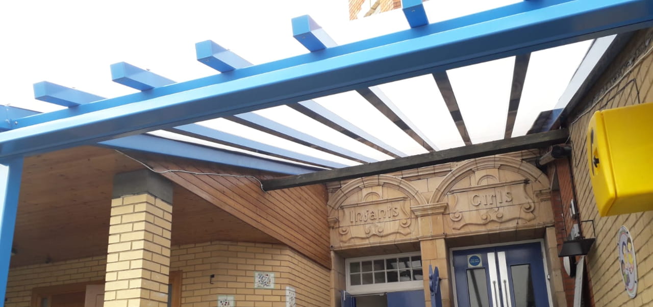 School Shelter with Blue Frame