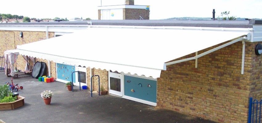 White Awning on a School Building