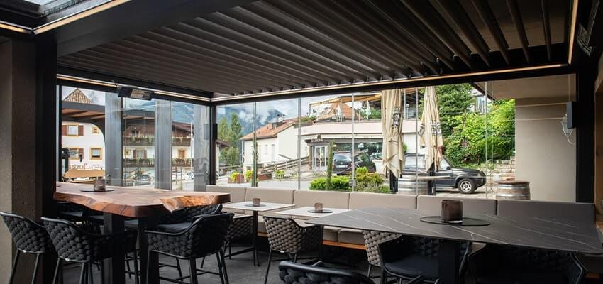 A commercial pergolas at a hospitality venue