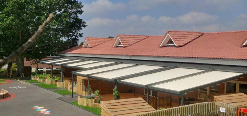 School with outdoor shelters