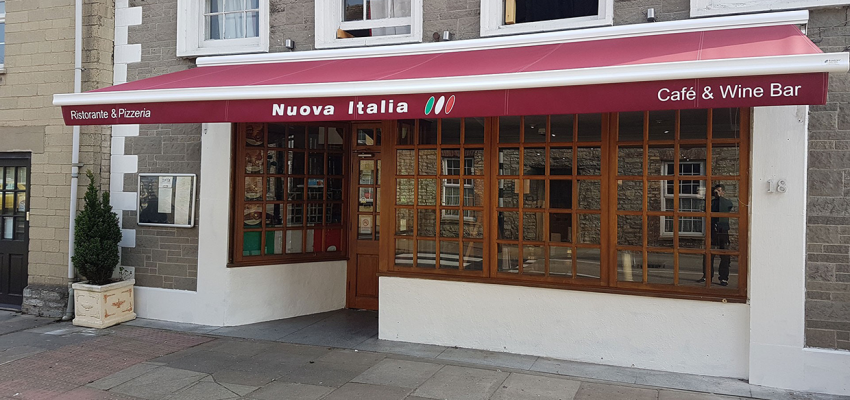 Cafe with a branded awning