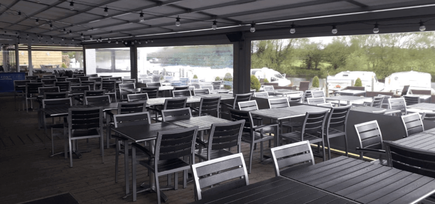 A covered outdoor dining area