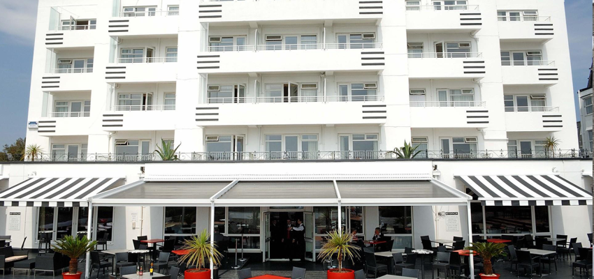 Hotel with a large awning
